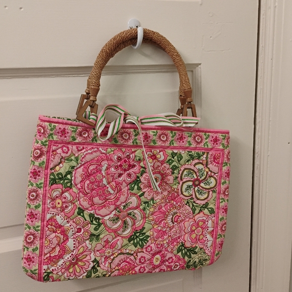Vera Bradley Pink and Green Floral Tote with Intricate Design - Picture 2 of 6